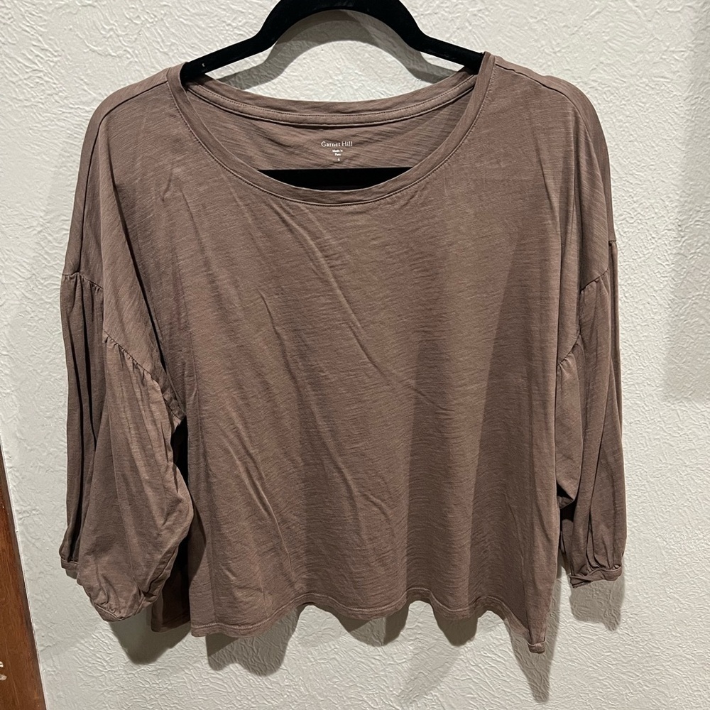 Garnet Hill Taupe Long Sleeve Flowy 100% Organic Pima Cotton Top EUC oversized